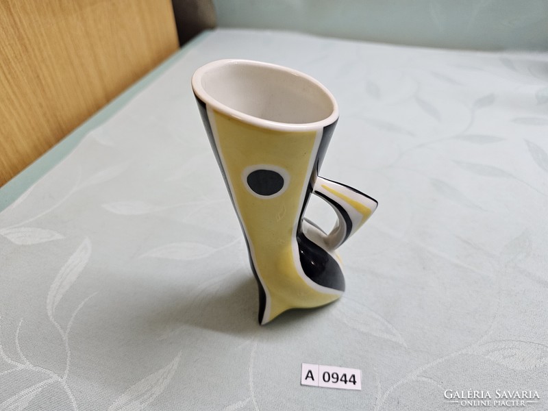 A0944 Zsolnay Török János sárga fekete váza 15 cm