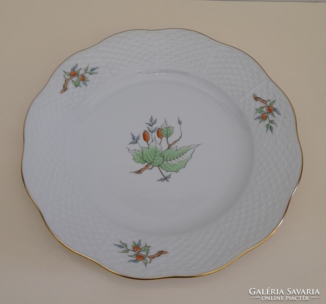Herendi hecsedli v. csipkebogyó mintás szalagfüles tálca + 6 süteményes/desszertes porcelán tányér