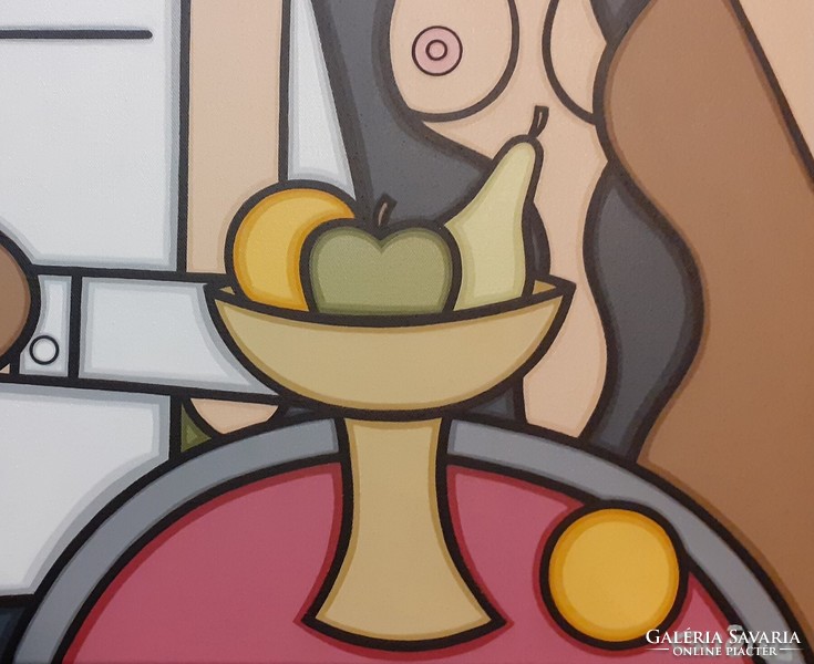 Art Deco stílusú festmény- Guena- 60x80cm -LE PEINTRE,LA MUSE ET LA POMME ...