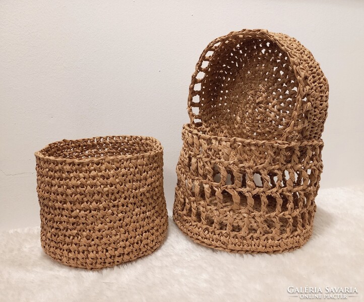 Új, természetes raffia rafia kosárszett