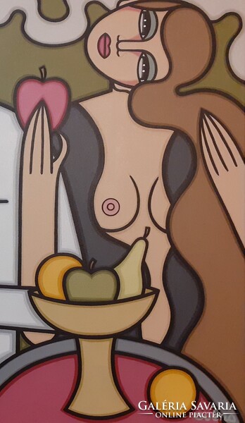 Art Deco stílusú festmény- Guena- 60x80cm -LE PEINTRE,LA MUSE ET LA POMME ...