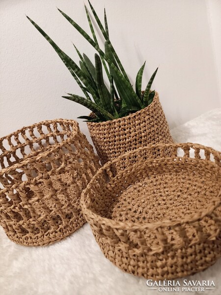 Új, természetes raffia rafia kosárszett