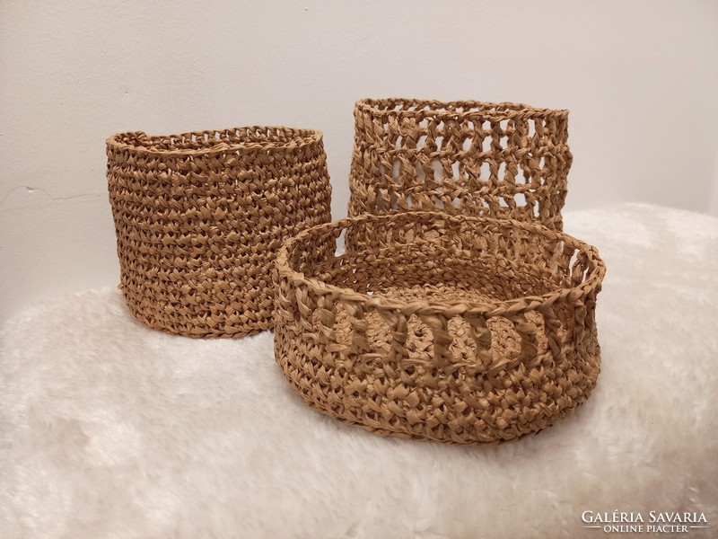 Új, természetes raffia rafia kosárszett