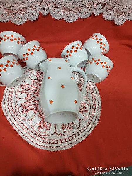 Retro piros pöttyös, Lubiana porcelán bögrék 6 db - alföldi kancsó