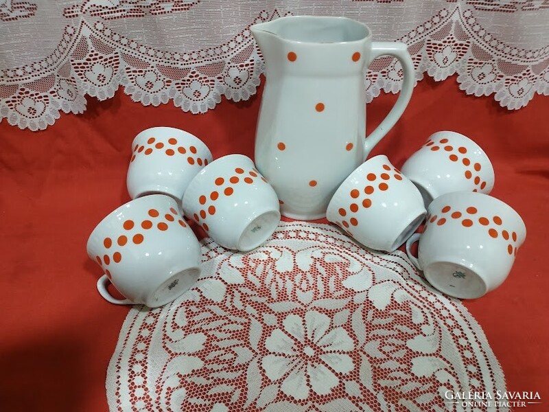 Retro piros pöttyös, Lubiana porcelán bögrék 6 db - alföldi kancsó