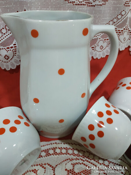 Retro piros pöttyös, Lubiana porcelán bögrék 6 db - alföldi kancsó