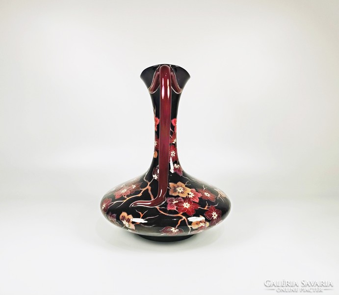 ZSOLNAY, VIRÁGMINTÁS  TÖBBTŰZŰ EOSIN SZIGNÓZOTT KÉZZEL FESTETT PORCELÁN VÁZA, HIBÁTLAN! (BT005)
