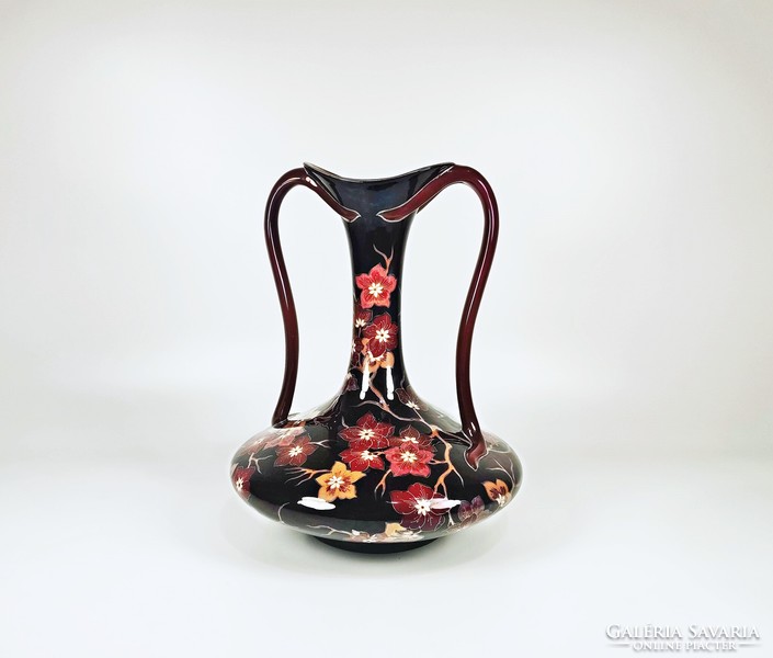 ZSOLNAY, VIRÁGMINTÁS  TÖBBTŰZŰ EOSIN SZIGNÓZOTT KÉZZEL FESTETT PORCELÁN VÁZA, HIBÁTLAN! (BT005)