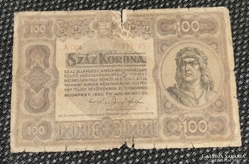 100 korona bankjegy 1920