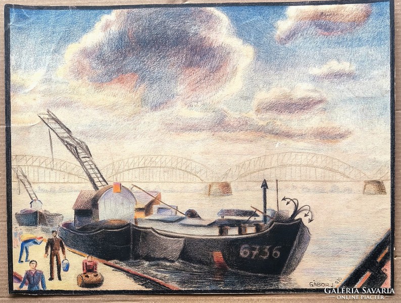 Gábor Jenő(1893-1968):Rakparti jelenet a Dunán 1930