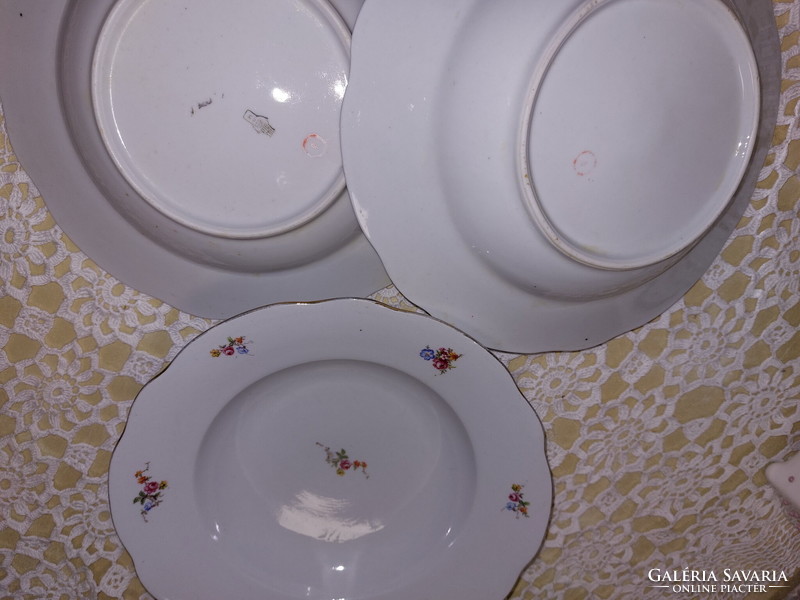 Zsolnay virágos, aranyszélű, porcelán mély tányér