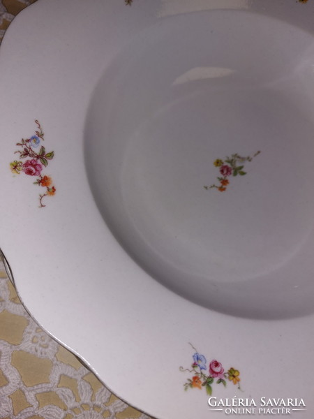 Zsolnay virágos, aranyszélű, porcelán mély tányér