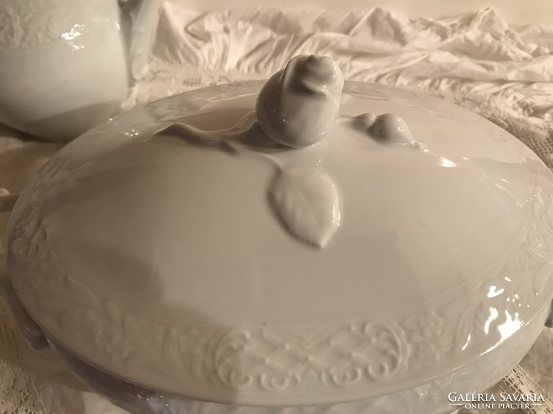 PORCELÁN - TÁL + KANNA - 32 x 18 x 16 cm - 22 x 15 x 13 cm - RÉGI - OSZTRÁK  - GYÖNYÖRŰ - HIBÁTLAN