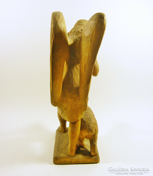 ANGYAL BÁRÁNNYAL 30 CM., JELZETT, FÁBÓL FARAGOTT FIGURA! (F006)