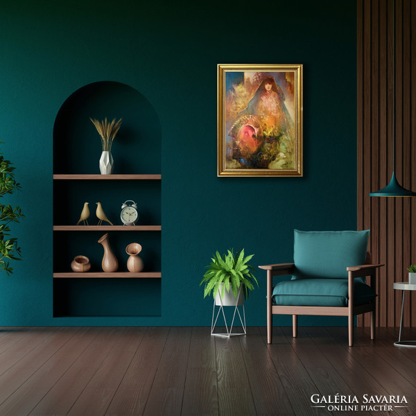 Buday Mihály: A tisztaság allegóriája - keretezve 80x60cm - alkotás: 70x50cm - h-24-cih
