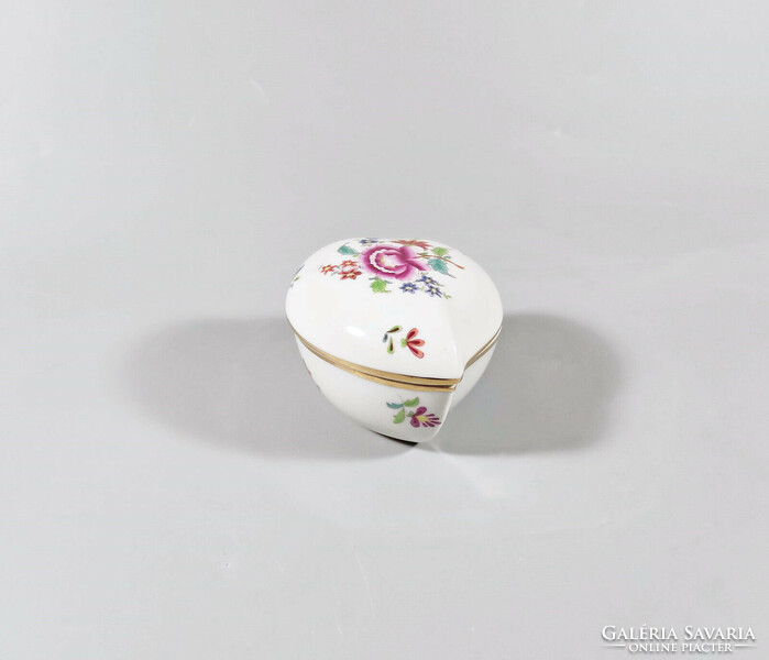 HERENDI, NANKING BOUQUET MINTÁS SZÍV ALAKÚ ÉKSZERESDOBOZ, KÉZZEL FESTETT PORCELÁN, HIBÁTLAN (BT015)
