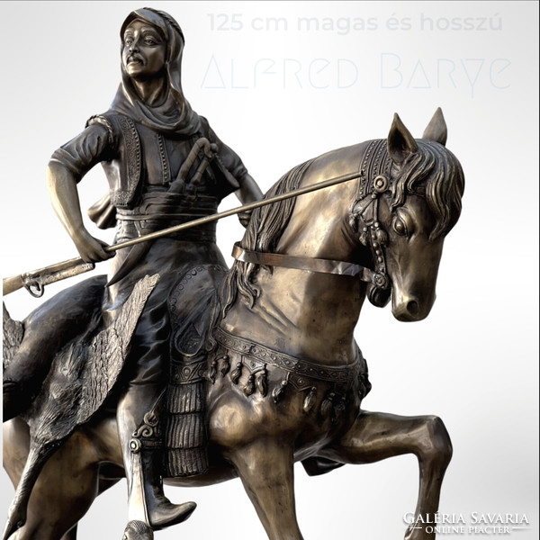 Alfred Barye (1839-1882) nyomán - Arab lovas hazatérése a vadászatból - monumentális bronz sz