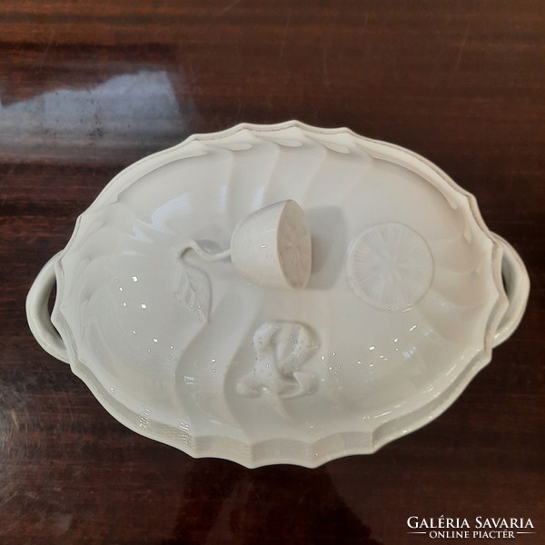 Fehér Herendi porcelán leveses tál citrom fogós fedővel