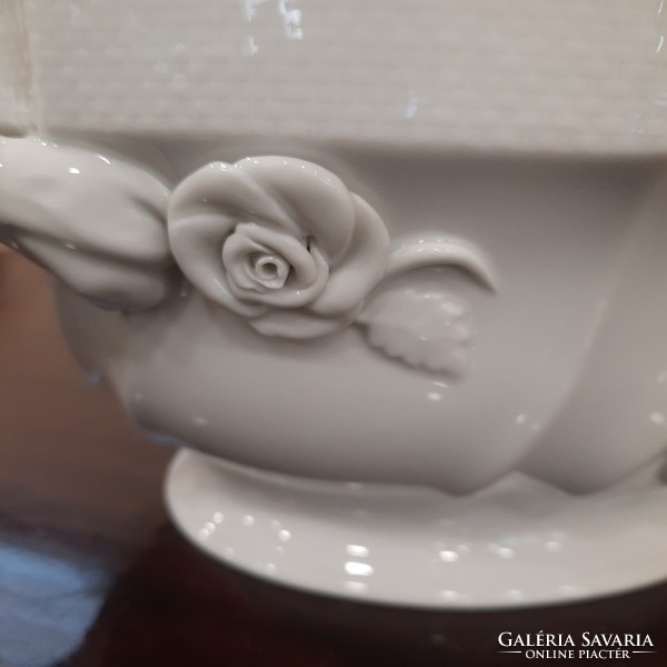 Fehér Herendi porcelán leveses tál citrom fogós fedővel