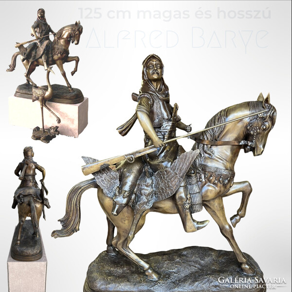 Alfred Barye (1839-1882) nyomán - Arab lovas hazatérése a vadászatból - monumentális bronz sz