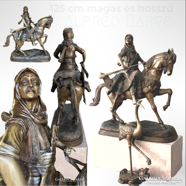 Alfred Barye (1839-1882) nyomán - Arab lovas hazatérése a vadászatból - monumentális bronz sz