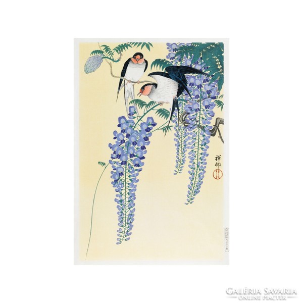 Fecskék és lila akác (1926) Reprodukció, vintage ázsiai, japán poszter, plakát 50*34 cm