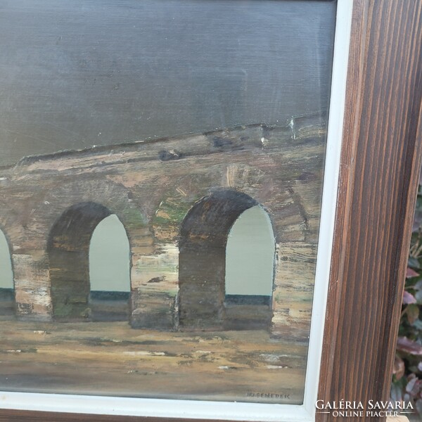 Ifj. Benedek Jenő (1939-2019): "Római Vízvezeték" KÉPCSARNOKOS festmény!