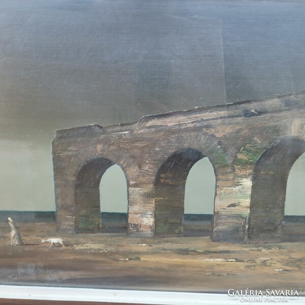 Ifj. Benedek Jenő (1939-2019): "Római Vízvezeték" KÉPCSARNOKOS festmény!