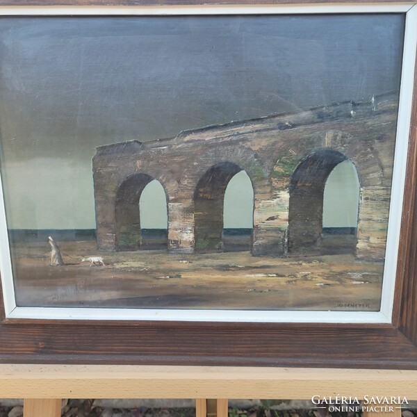 Ifj. Benedek Jenő (1939-2019): "Római Vízvezeték" KÉPCSARNOKOS festmény!