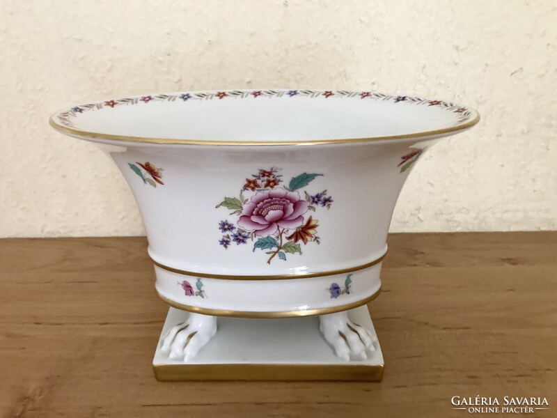 HERENDI körmös oroszlánlábas kaspó, váza, Nanking Bouquet multicolor, kézzel festett, HIBÁTLAN