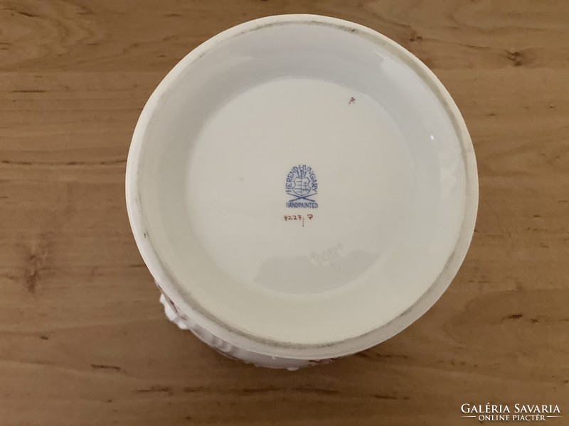 HERENDI porcelán kaspó Apponyi indiai kosár mintás, purpur lila pink, kézzel festett, HIBÁTLAN