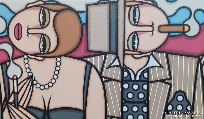 ART-DECO stílus- Guena - XXL-CHAMPAGNE ET BORSALINO - 120 cm x 40 cm