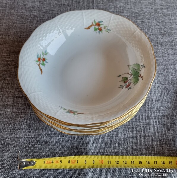 Herendi porcelán csipkebogyós kisebb mély tányér szett 6 darab