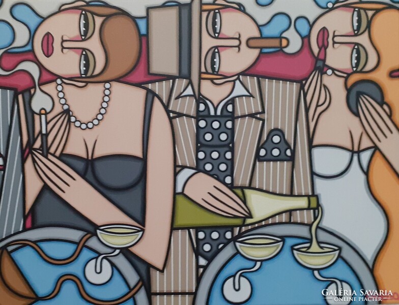 ART-DECO stílus- Guena - XXL-CHAMPAGNE ET BORSALINO - 120 cm x 40 cm