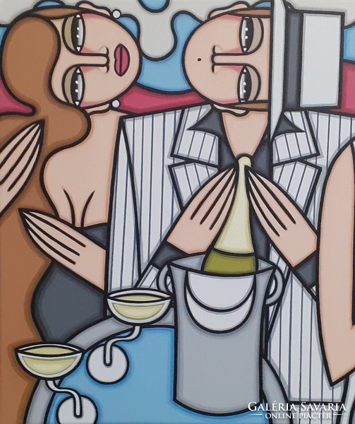 ART-DECO stílus- Guena - XXL-CHAMPAGNE ET BORSALINO - 120 cm x 40 cm