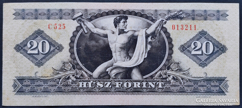 Nyomdahibás! 20 Forint 1975, EF, felfelé tolódott hátlapi nyomat.