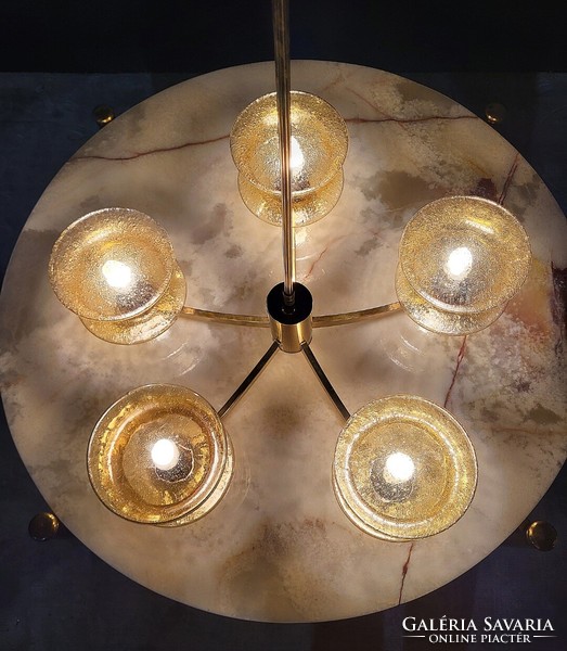 Mid century modern, hollywood regency réz üveg csillár
