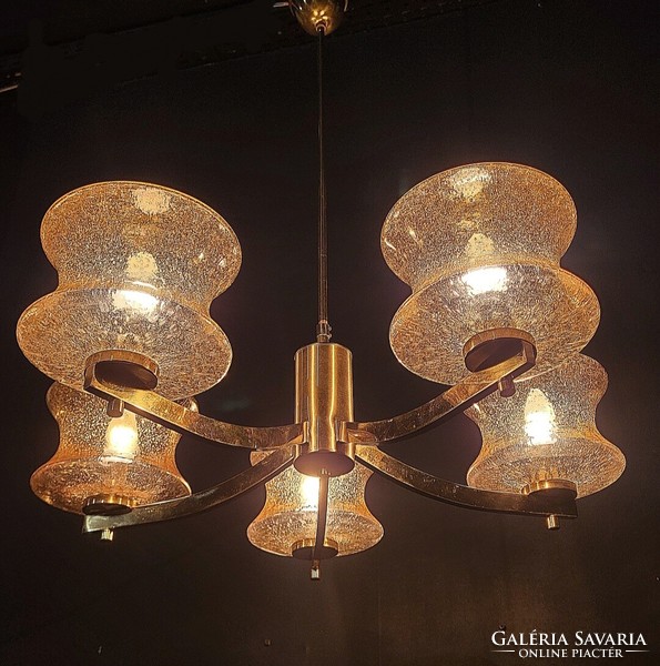 Mid century modern, hollywood regency réz üveg csillár