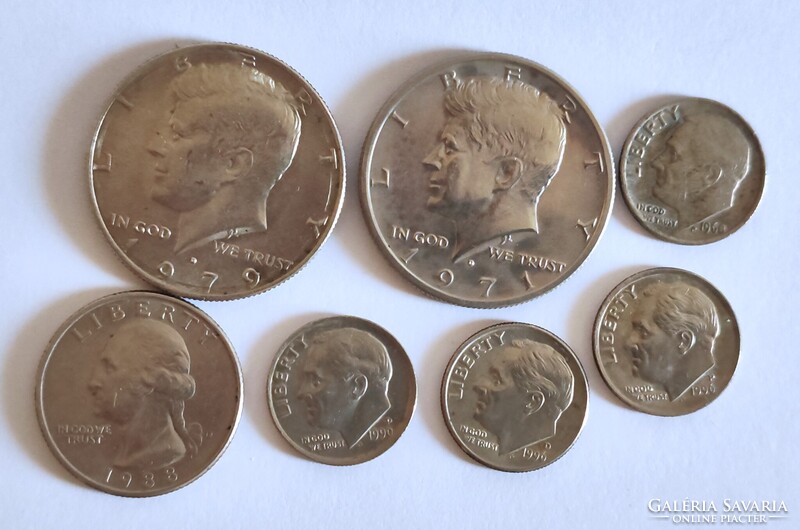 USA 2 x Half Dollár + Quarter Dollár + 4 db Dime.