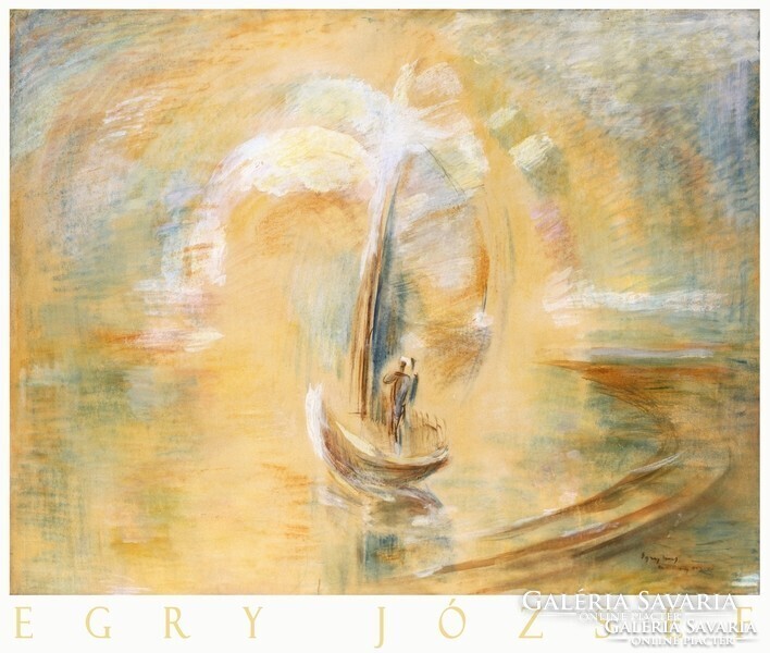 Egry József Aranykapu 1943 festmény művészeti plakát, Balaton, vitorlás, naplemente, A4 méret