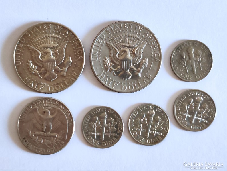 USA 2 x Half Dollár + Quarter Dollár + 4 db Dime.