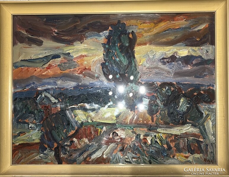 MONOS JÓZSEF - ESŐ UTÁN  olajfestménye eredeti képcsarnokos festmény képcsarnok