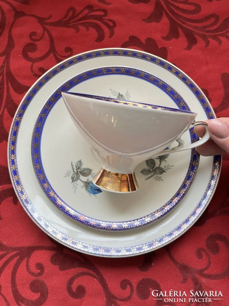 Mesés Z&Co Tirschenreuth rózsás reggeliző szett, trió, cca. 1950