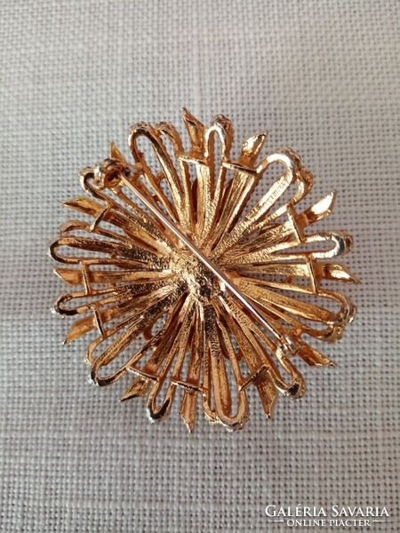 Régi francia aranyozott virág bross  / kitűző    -    5 cm