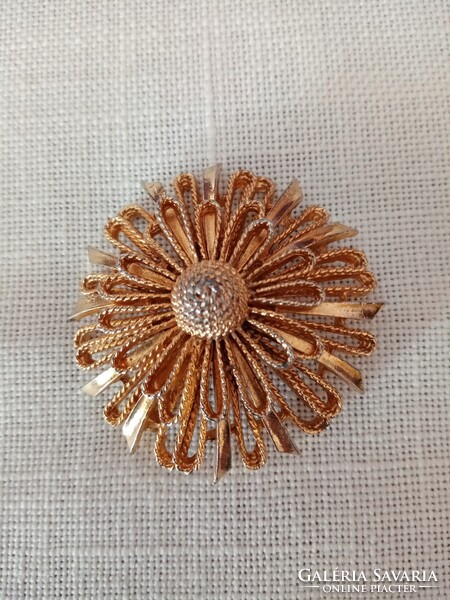 Régi francia aranyozott virág bross  / kitűző    -    5 cm