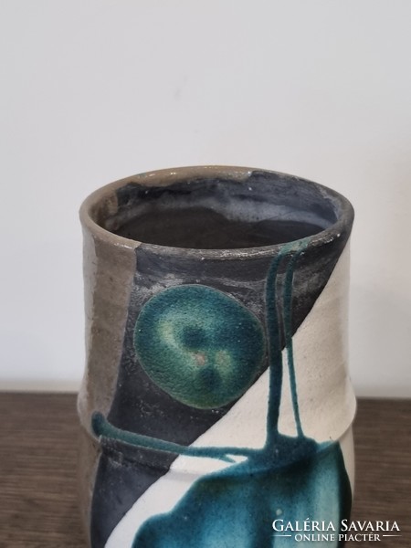 Iparművészeti raku kerámia váza -18 cm