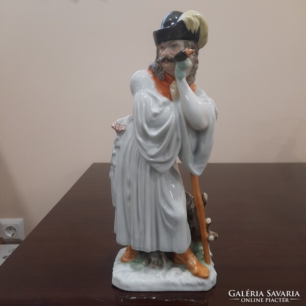 Herendi Búsuló Juhász, paraszt, Betyár porcelán figura. 1. Oszt.