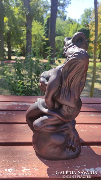 Kerámia terrakotta  talán achatit szobor Faun és Nimfa figura nagy méretű 30 cm magas