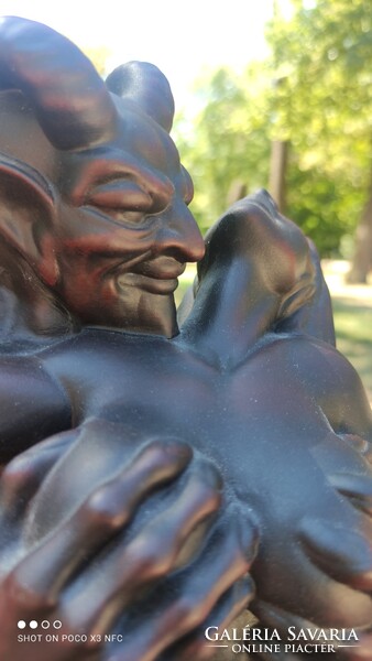 Kerámia terrakotta  talán achatit szobor Faun és Nimfa figura nagy méretű 30 cm magas