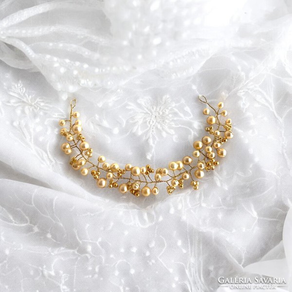 Régi Menyasszonyi tiara hajdísz koszorú - törtfehér színű régi fejék, fejdísz 25 cm